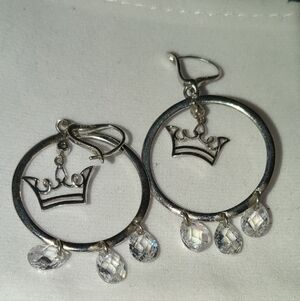 Silver Crown Dangle Earrings